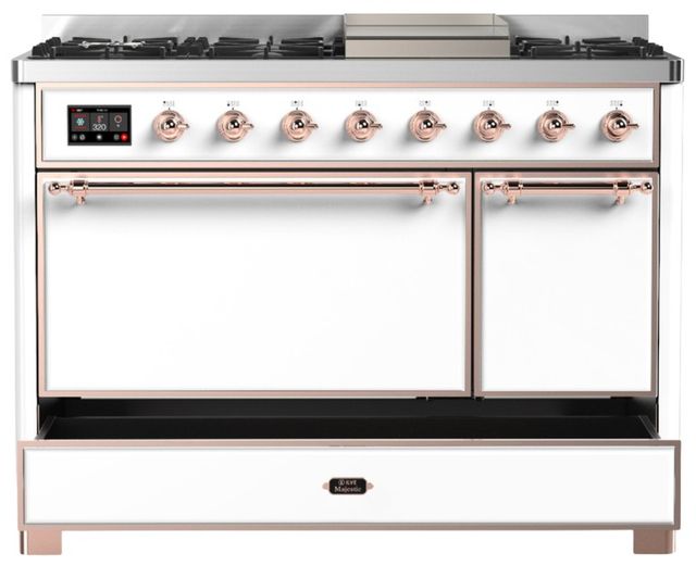 Ilve® Majestic III 48" White Pro Style Dual Fuel Natural Gas Range with Solid Door and Copper Trim-2