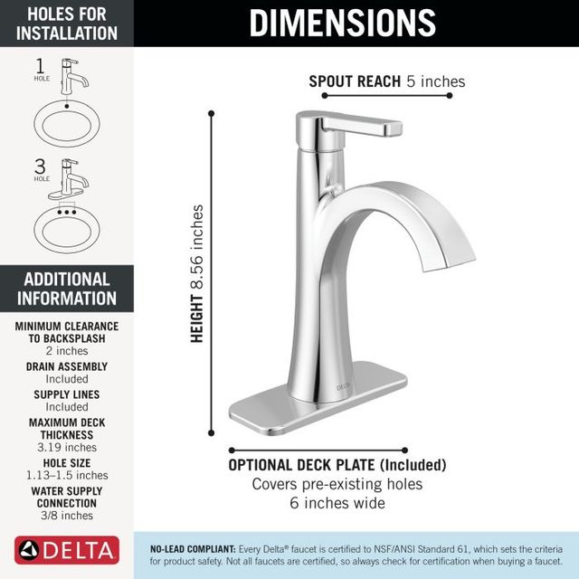 Delta Lineax™ Chrome Single Handle Bathroom Faucet with Drain-4