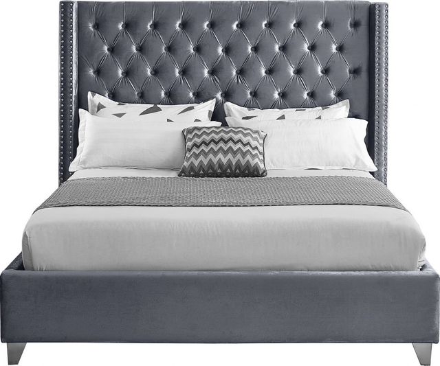 Meridian Furniture Aiden Grey Velvet Queen Bed-1