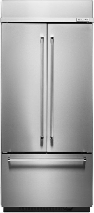 front view of the KitchenAid® 37 in. 20.8 Cu. Ft. Stainless Steel Built In French Door Refrigerator