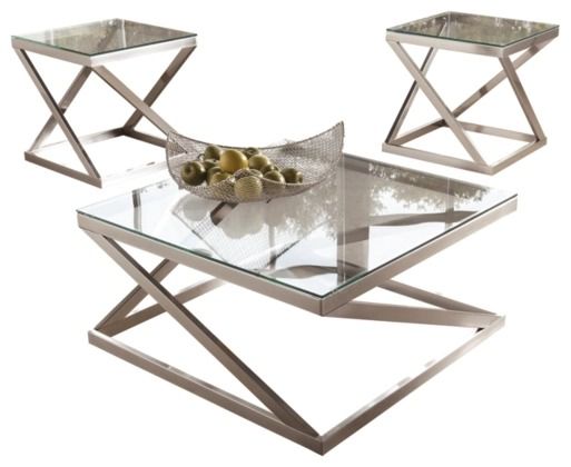 Signature Design by Ashley® Coylin 3-Piece Brushed Nickel Living Room Table Set-0