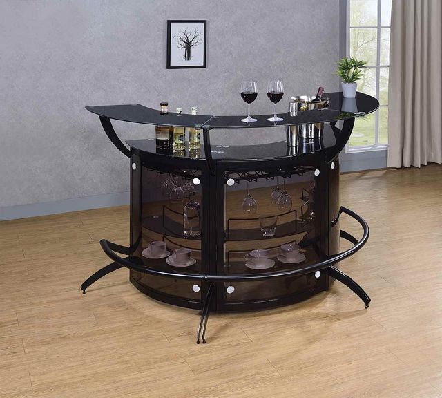 Coaster® Dallas 3-Piece Black Curved Freestanding Home Bar Cabinet Set-1