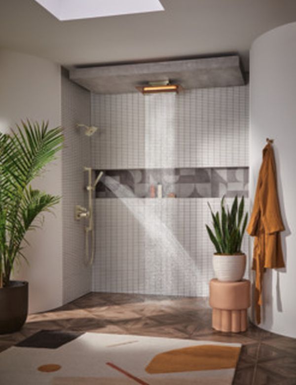 Brizo Frank Lloyd Wright® Brilliance® Polished Nickel/Wood Single-Function Raincan Shower Head with Integrated Lighting-3