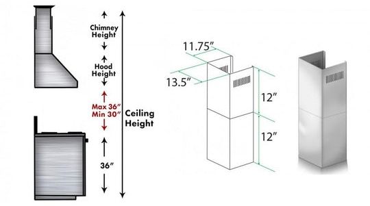 ZLINE 2 Piece 12" Stainless Steel Wall Hood Extension Kit-1