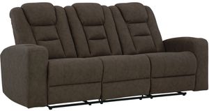 Front view of the Ashley® Mayhem Madness Cocoa Manual Reclining Sofa