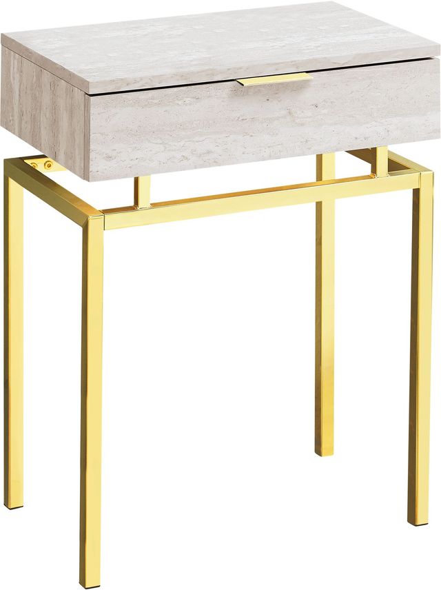 Monarch Specialties Inc. Beige Marble 24"H Storage Accent Table with Gold Metal Base-0