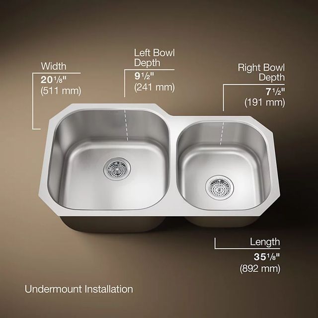 KOHLER® Undertone® Stainless Steel 35" Undermount Double-Bowl Kitchen Sink-2