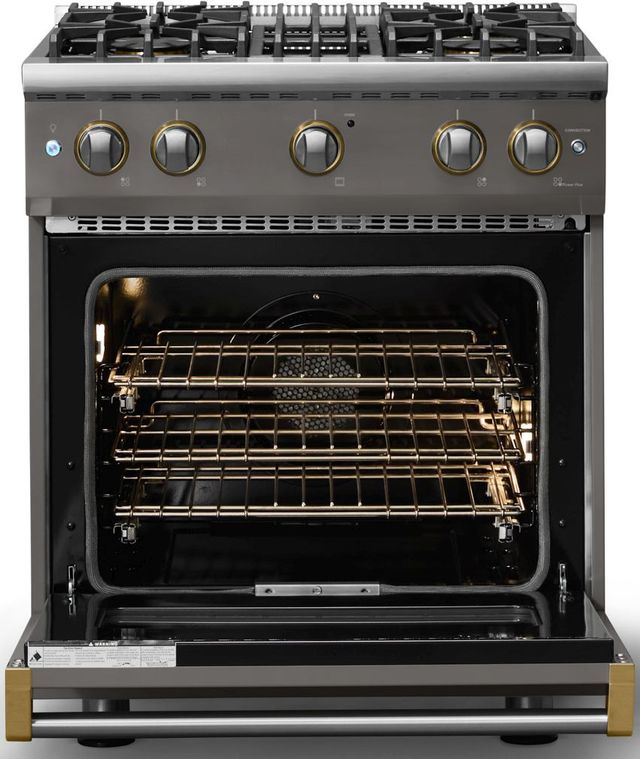 Viking® 5 Series 30" Damascus Gray Pro Style Gas (NG) Range with Brushed Brass Trim-1