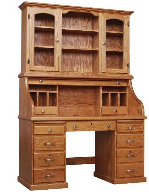 Wolfcraft Furniture Classic Brown 54" Desk with 54" Split Cubby Roll Top and Hutch-0