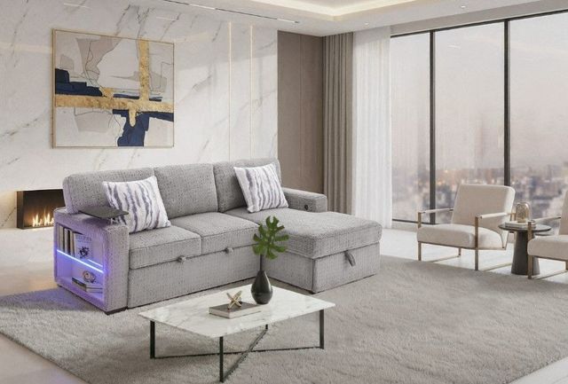 Global Furniture USA U0214 2-Piece Gray L-Shaped Sectional with Chaise and Pull Out Sofa Bed -1