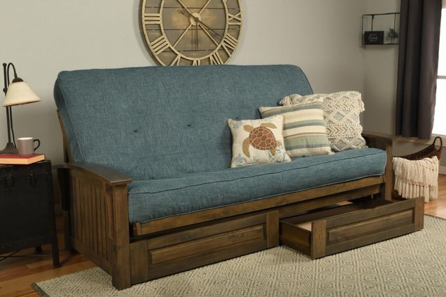 Kodiak Furniture Washington Linen Aqua/Rustic Walnut Full Storage Futon with Mattress-1