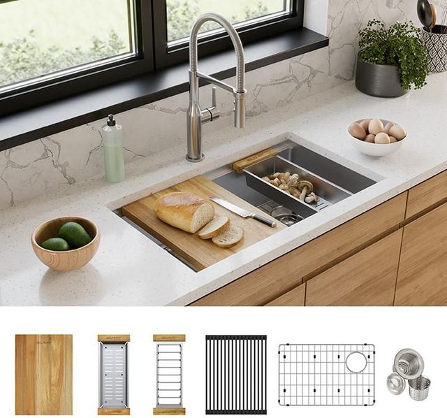 Elkay Crosstown® 9-Piece Polished Satin 31-1/2" x 18-1/2" x 9" Equal Double Bowl Sink Set with Aqua Divide-2