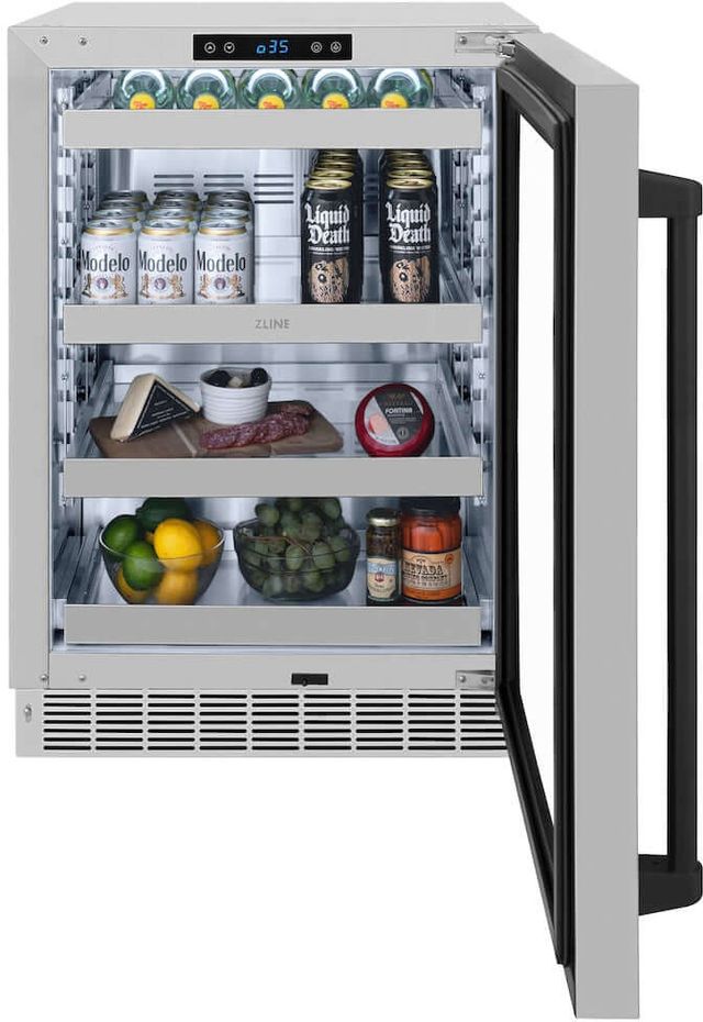 ZLINE Touchstone Autograph Edition 24" 5.2 Cu. Ft. Stainless Steel Beverage Center with Glass Door and Matte Black Handle-3