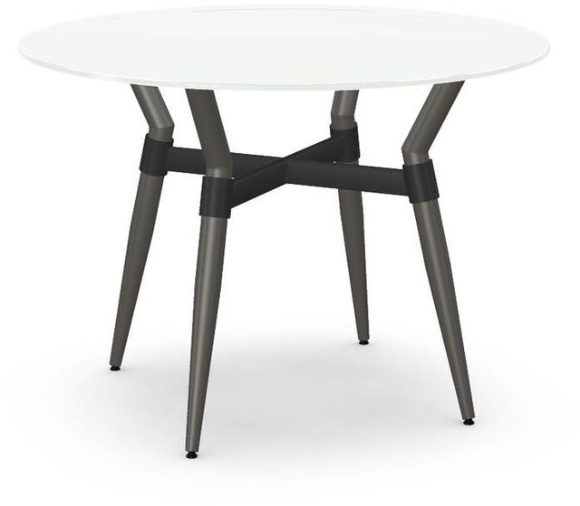 Amisco Customizable Link White Glass 29.5" Round Table with Steel Legs-0