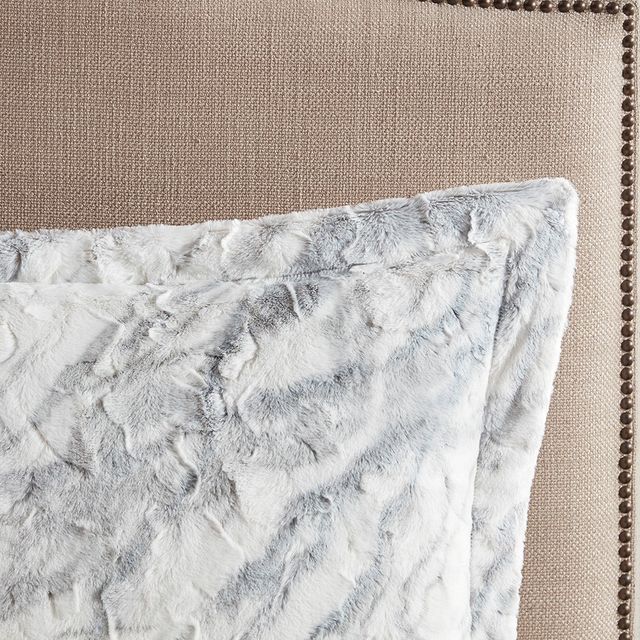 Olliix by Madison Park Lana Blue and Grey Queen Marble Faux Fur Comforter Set-2