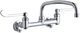 Elkay Chrome Foodservice 8" Centerset Wall Mount Faucet with 12" Arc Tube Spout and 6" Wristblade Handles Offset Inlets Stop-0