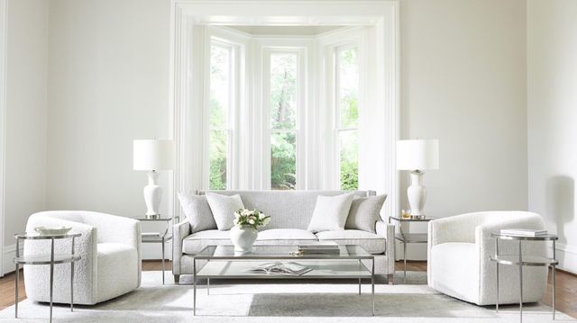 Bernhardt Cornelia Glass Top Nebbia Square Side Table with Brushed Stainless Steel Base-1