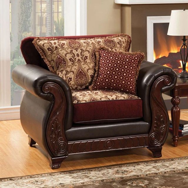 Furniture of America® Franklin Burgundy/Espresso Accent Chair-0