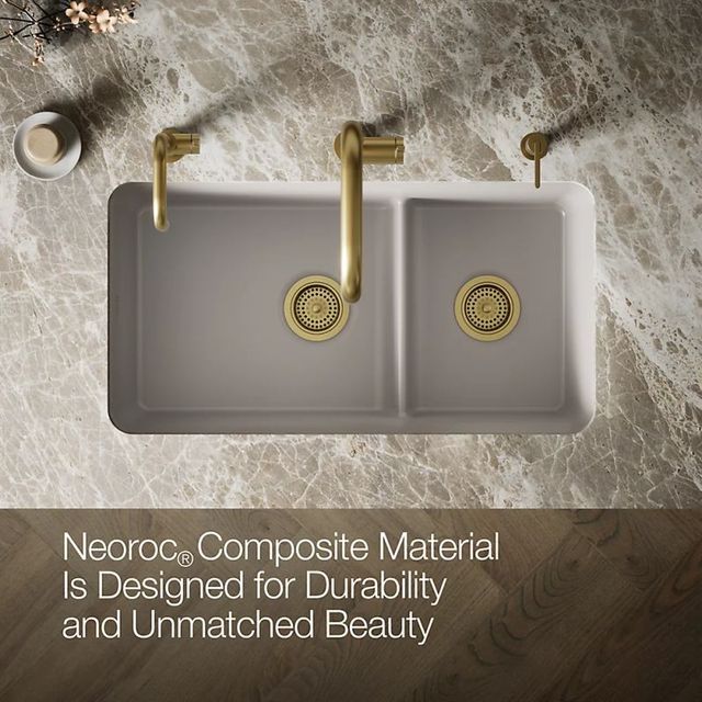 KOHLER® Cairn® Matte Taupe Smart Divide® 34" Undermount Double-Bowl Kitchen Sink-4