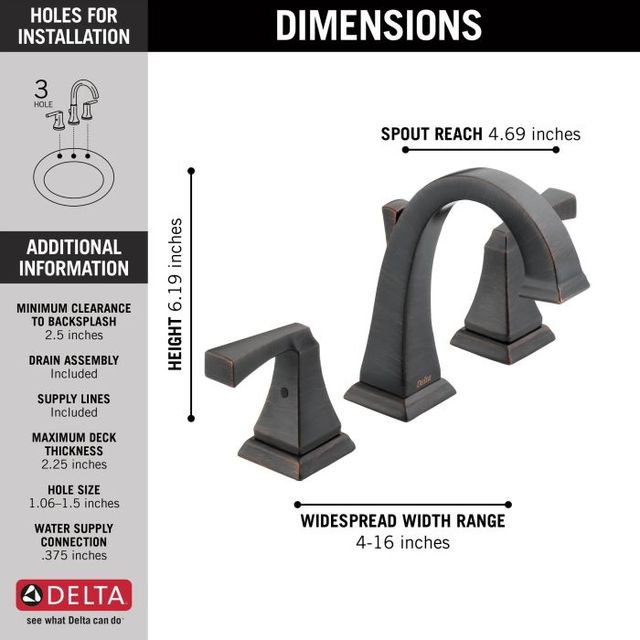 Delta Dryden® Venetian Bronze 2-Handle Widespread Bathroom Faucet-1
