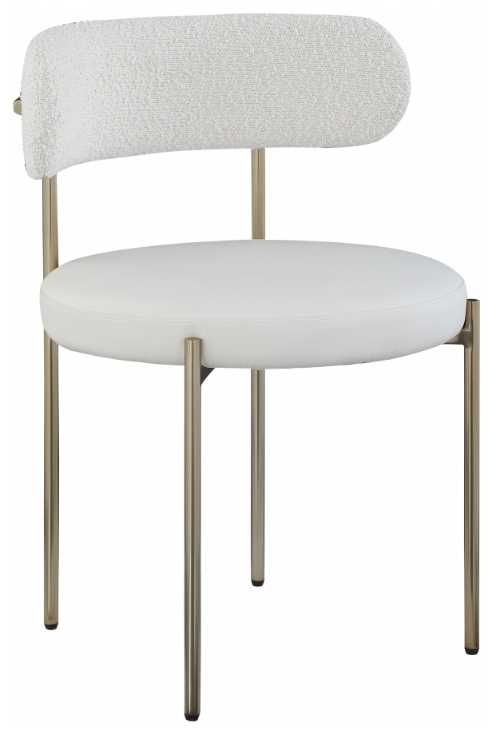 Meridian Furniture Beacon Cream/Brushed Brass Vegan Leather And Boucle Fabric Upholstered Dining Chair-0