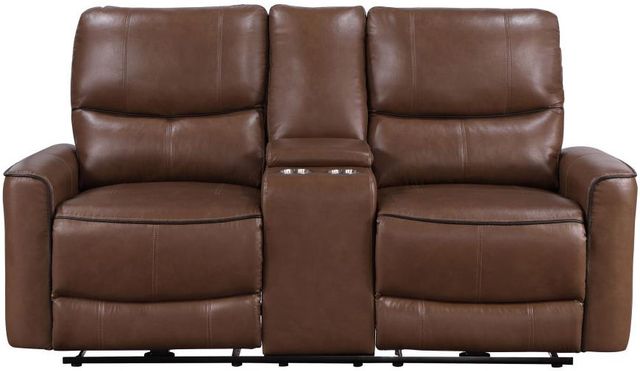 Coaster® Greenfield Saddle Brown Power Reclining Loveseat with Console-1