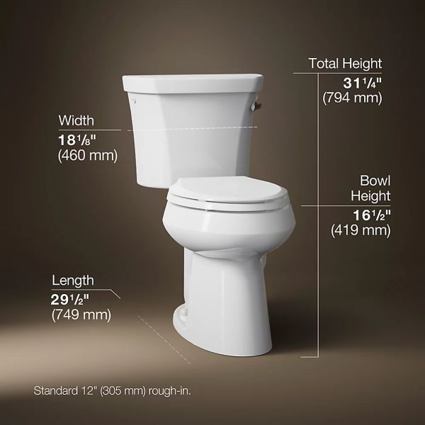 KOHLER® Highline® White 2-Piece 30" Elongated Right-Hand Trip Toilet, 1.28 Gpf with with Tank Cover Lock-4