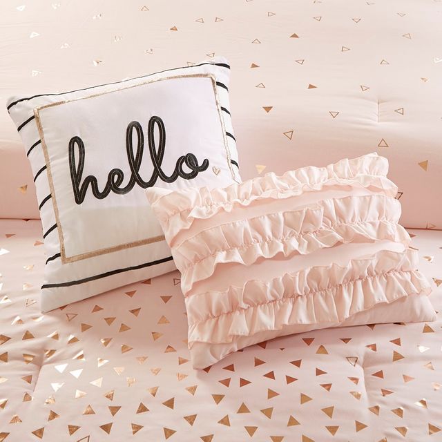 Olliix by Intelligent Design Zoey Blush and Rose Gold Twin/Twin XL Metallic Triangle Print Comforter Set-3
