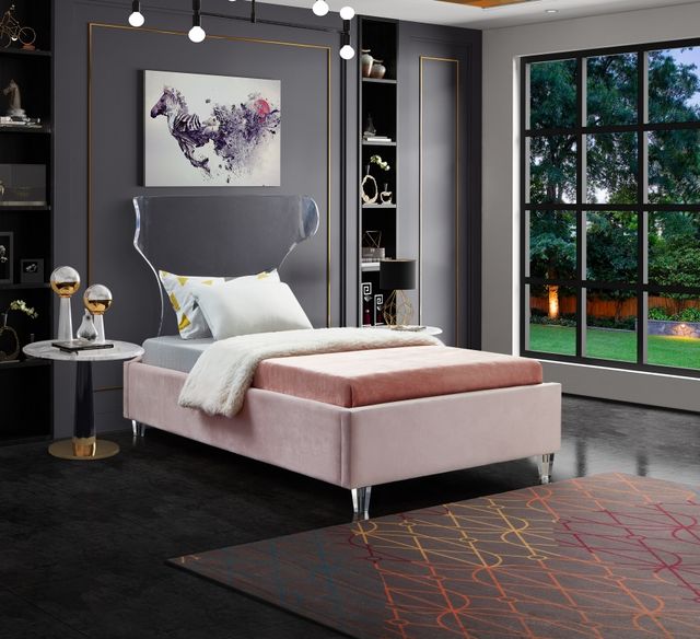 Meridian Furniture Ghost Pink Velvet Twin Bed-3