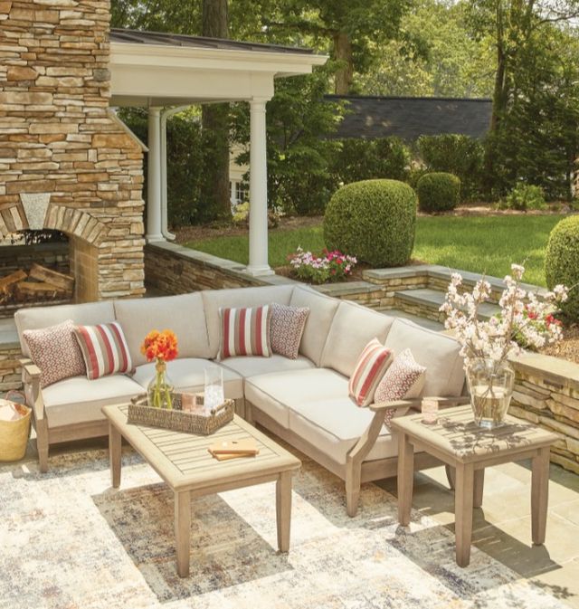 Signature Design by Ashley® Clare View 3-Piece Beige Fabric/Wood Outdoor Sectional-3