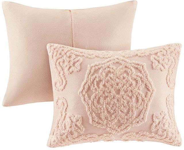 Olliix by Madison Park Blush King/California King Laetitia Tufted Cotton Chenille Medallion Fringe Coverlet Set-3