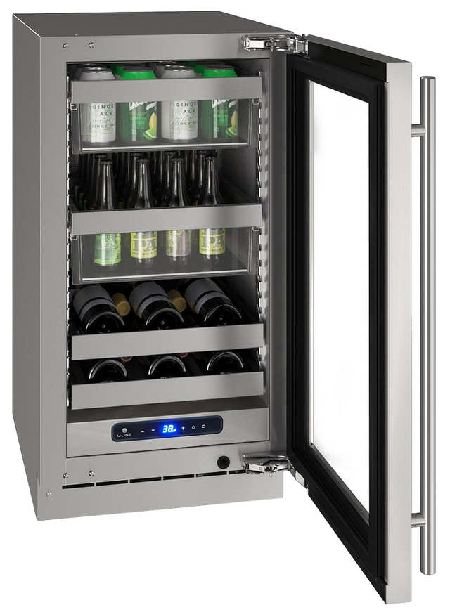 U-Line 5 Class Collection 18” 3.7 Cu. Ft. Stainless Steel Beverage Center with Reversible Hinge Glass Door-2