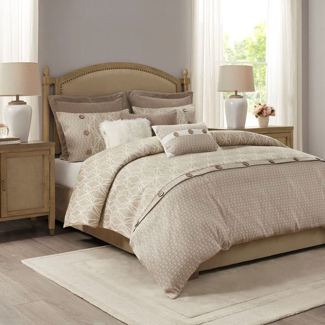 Olliix by Madison Park Signature Grace Taupe King Geometric Jacquard Comforter Set-1