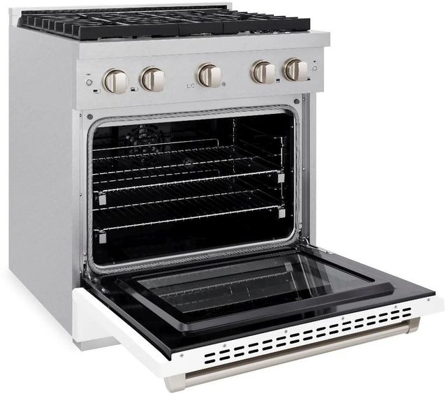 ZLINE Paramount 30" Satin Stainless Steel Pro Style Dual Fuel Range with White Matte Door-3