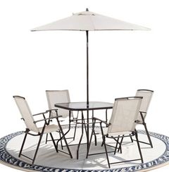 Furniture of America® Fallone 6-Piece Beige/Black Glass/Fabric/Metal Outdoor Dining Set