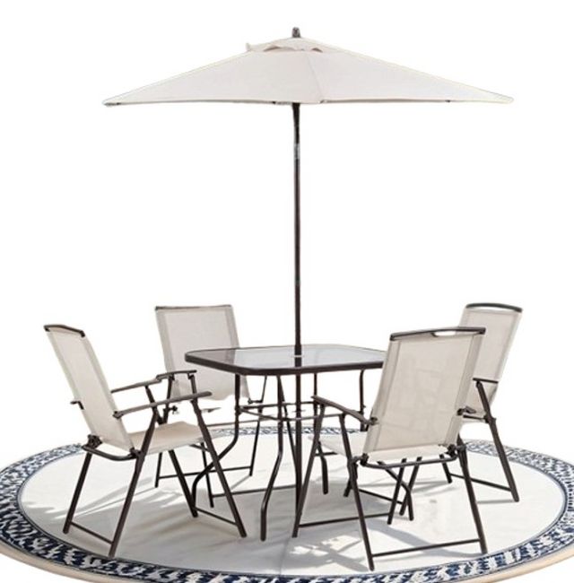Furniture of America® Fallone 6-Piece Beige/Black Glass/Fabric/Metal Outdoor Dining Set-0