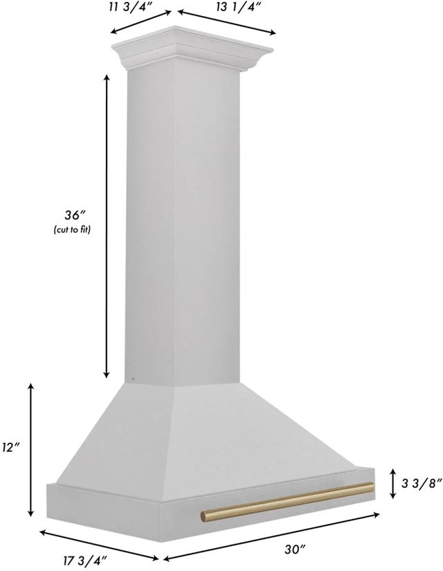 ZLINE Autograph Edition 30" Finger Resistant Satin Stainless Steel Convertible Wall Mounted Range Hood with Champagne Bronze Handle-1