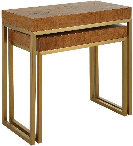 Uttermost® Burl-esque Brown 2-Piece Nesting Table with Brushed Brass Frame-3