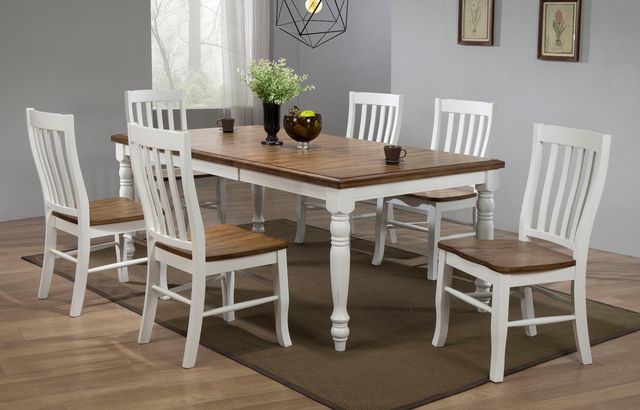 Winners Only® Pacifica Rustic Brown 78" Leg Table with Butterfly Leaf and White Base-1