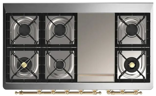 Ilve® Majestic III 48" Custom Pro Style Dual Fuel Natural Gas Range with Griddle and Brass Trim-2