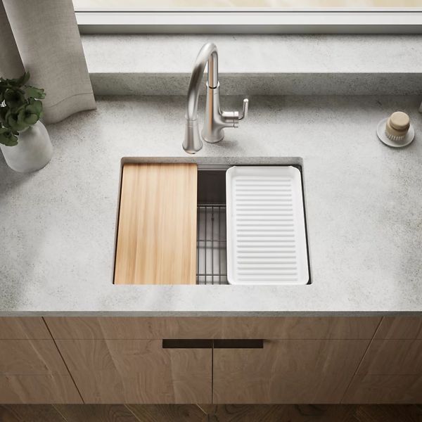 KOHLER® Strive® Stainless Steel 23" Undermount Single-Bowl Workstation Kitchen Sink-1