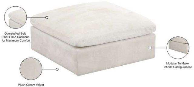 Meridian Furniture Cozy Cream Velvet Ottoman-1