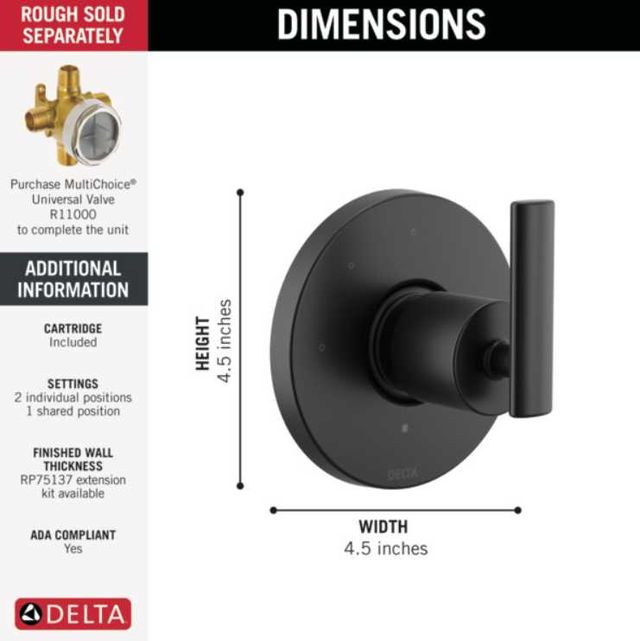 Delta Altado™ Matte Black 3-Setting 2-Port Diverter Trim-1
