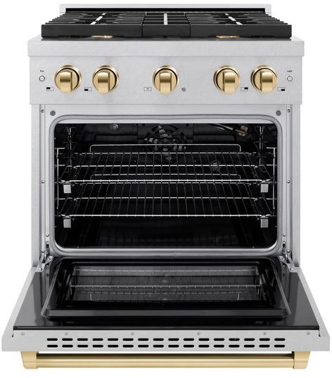 ZLINE Autograph Edition 30" Satin Stainless Steel Pro Style Gas Range with 4 Burner Cooktop-1