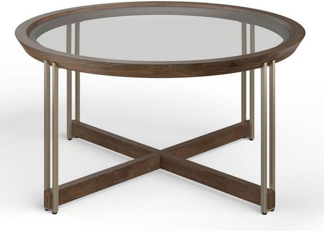 Magnussen Home® Elora Glass Top Round Cocktail with Walnut Frame-2