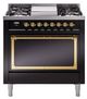 Ilve® Nostalgie II Noblesse 36'' Glossy Black Pro Style Dual Fuel Range with Brass Trim-0