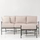 Sunset West Provence Century Pewter Antique Wrought Iron Outdoor Ottoman with Canvas Flax Cushion-1