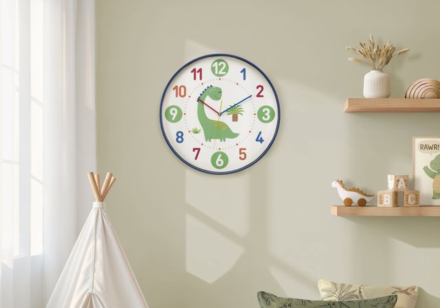 Monarch Specialties Inc. Multi-Colored 18" Wall Clock For Kids with Dinosaur Image-1