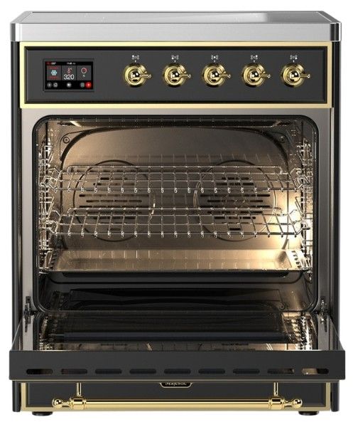 Ilve® Majestic III 30" Graphite Matte Pro Style Induction Range with Solid Door and Brass Trim-1