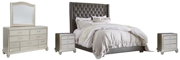 Signature Design by Ashley® Coralayne 5-Piece Gray King Upholstered Panel Bed Set-0